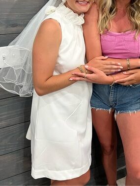 White tie neck mini dress